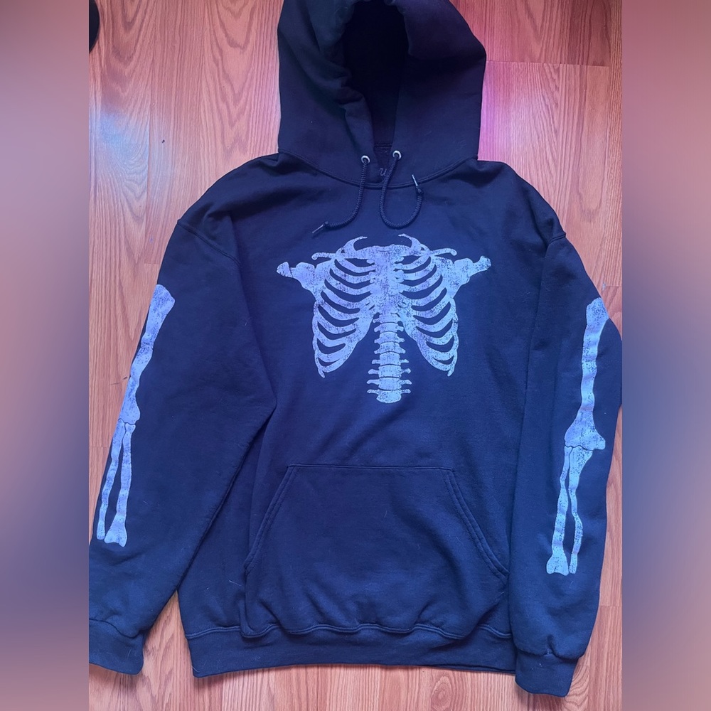 Bowery Streetwear Black&White Emo Skeleton Bone Hoodie Women’s Size L